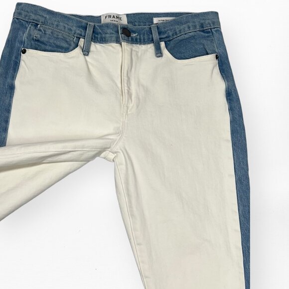 FRAME DENIM Le High Waist Colorblock Straight Leg Jeans 28 Cropped - Picture 4 of 9